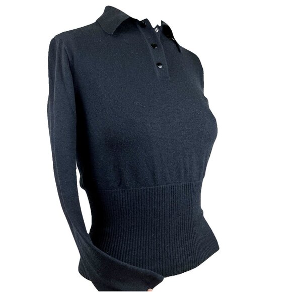 Xs WOLFORD Made In Austria Merino Black Snap Polo Shirt Vintage Banded Waist - Picture 1 of 5
